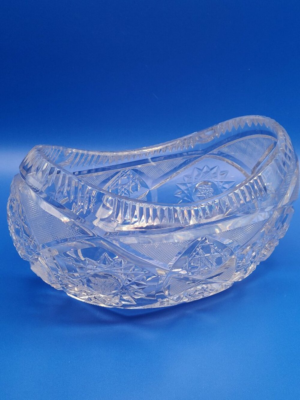 American Brilliant Period Cut Glass Lead Crystal Banana Boat Bowl 8"